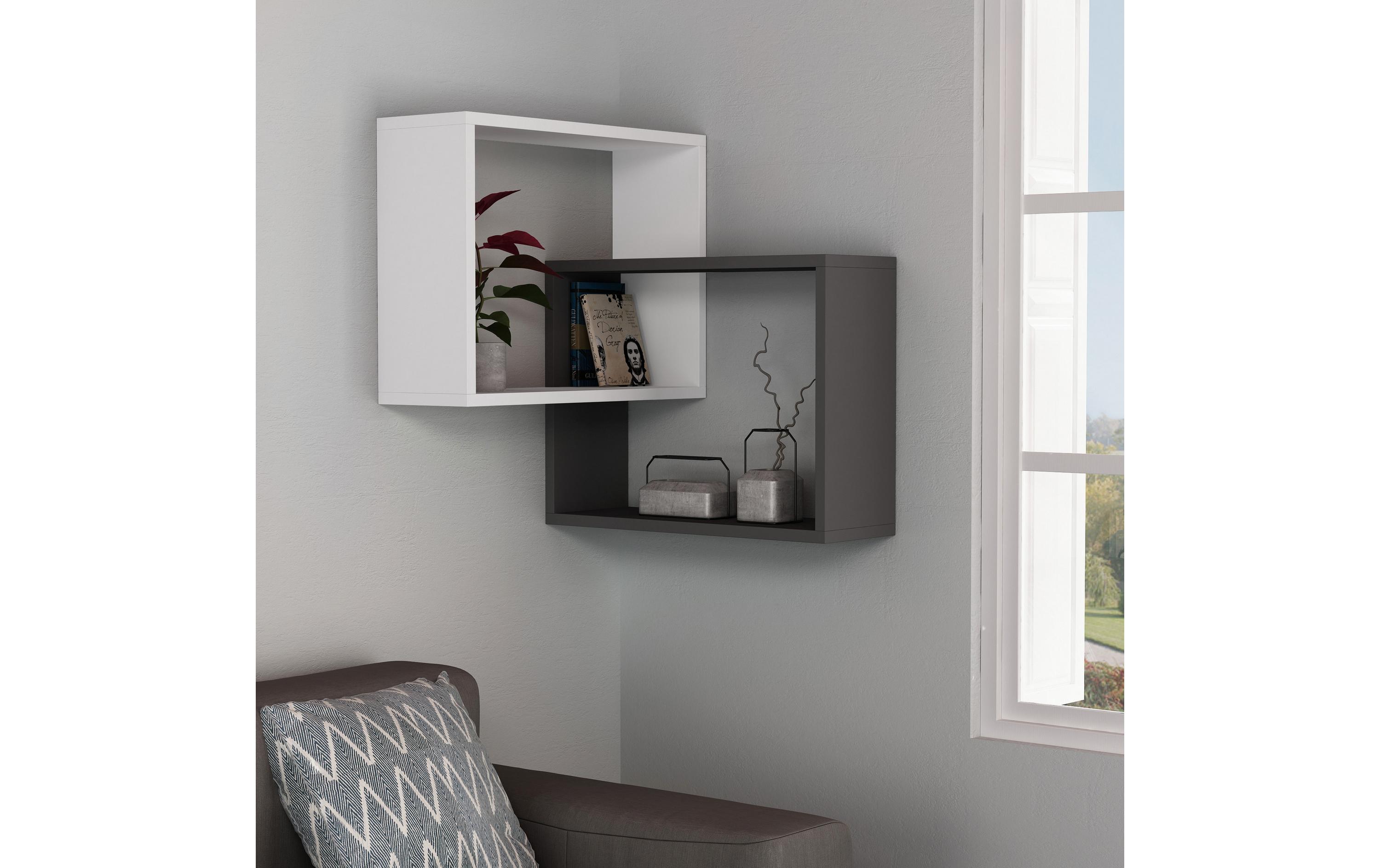 Wandregal Ring 68 x 68 x 60 cm, Schwarz/WeissRegal