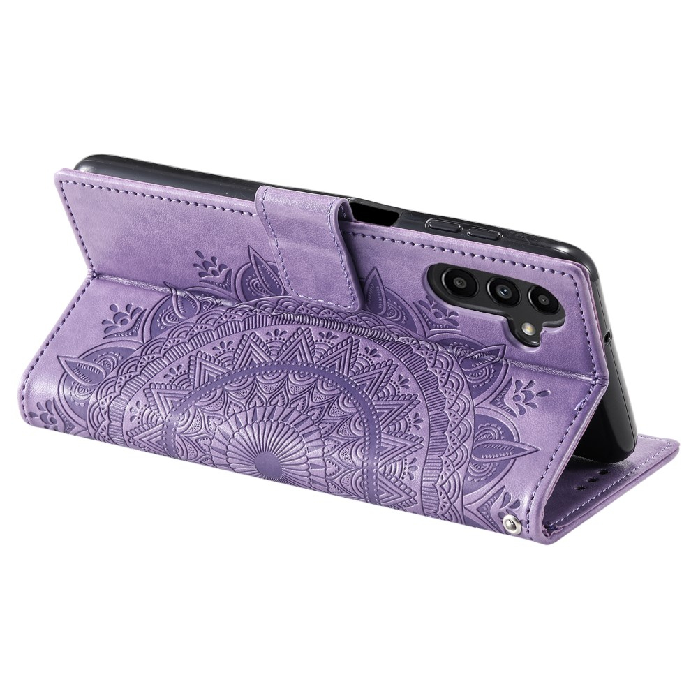 Samsung Galaxy S24  Plus Leder Tasche Wallet - Mandala Flowers Imprint - Lila
