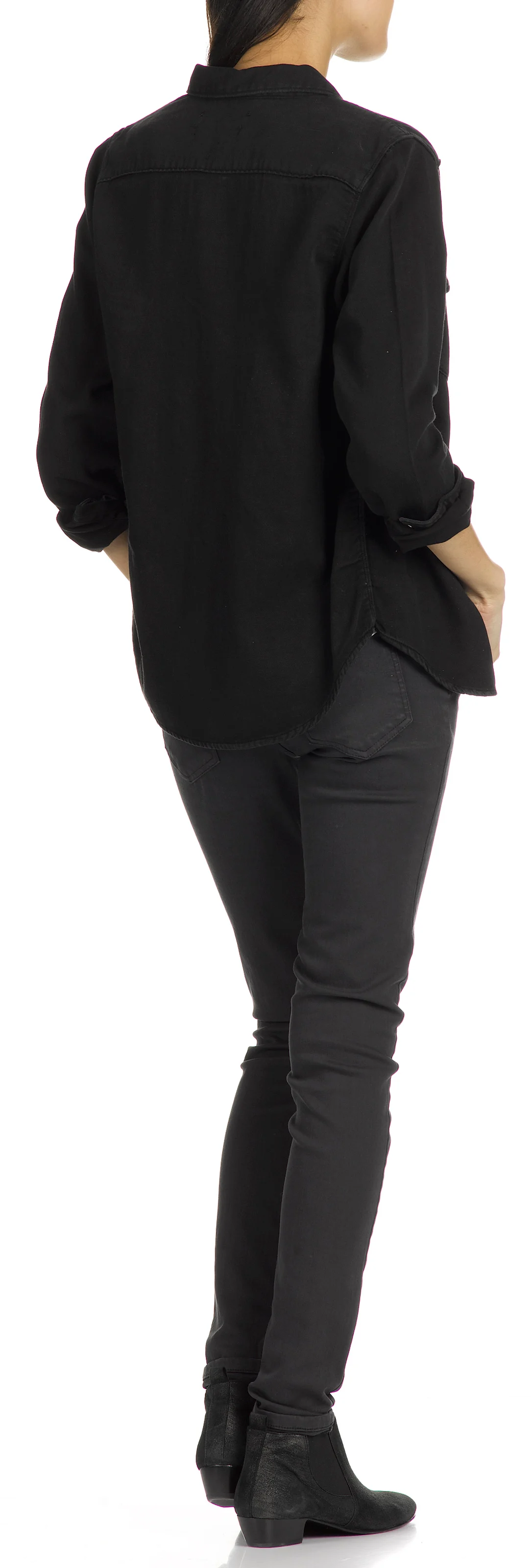 Chemise droite col classique en coton | Noir