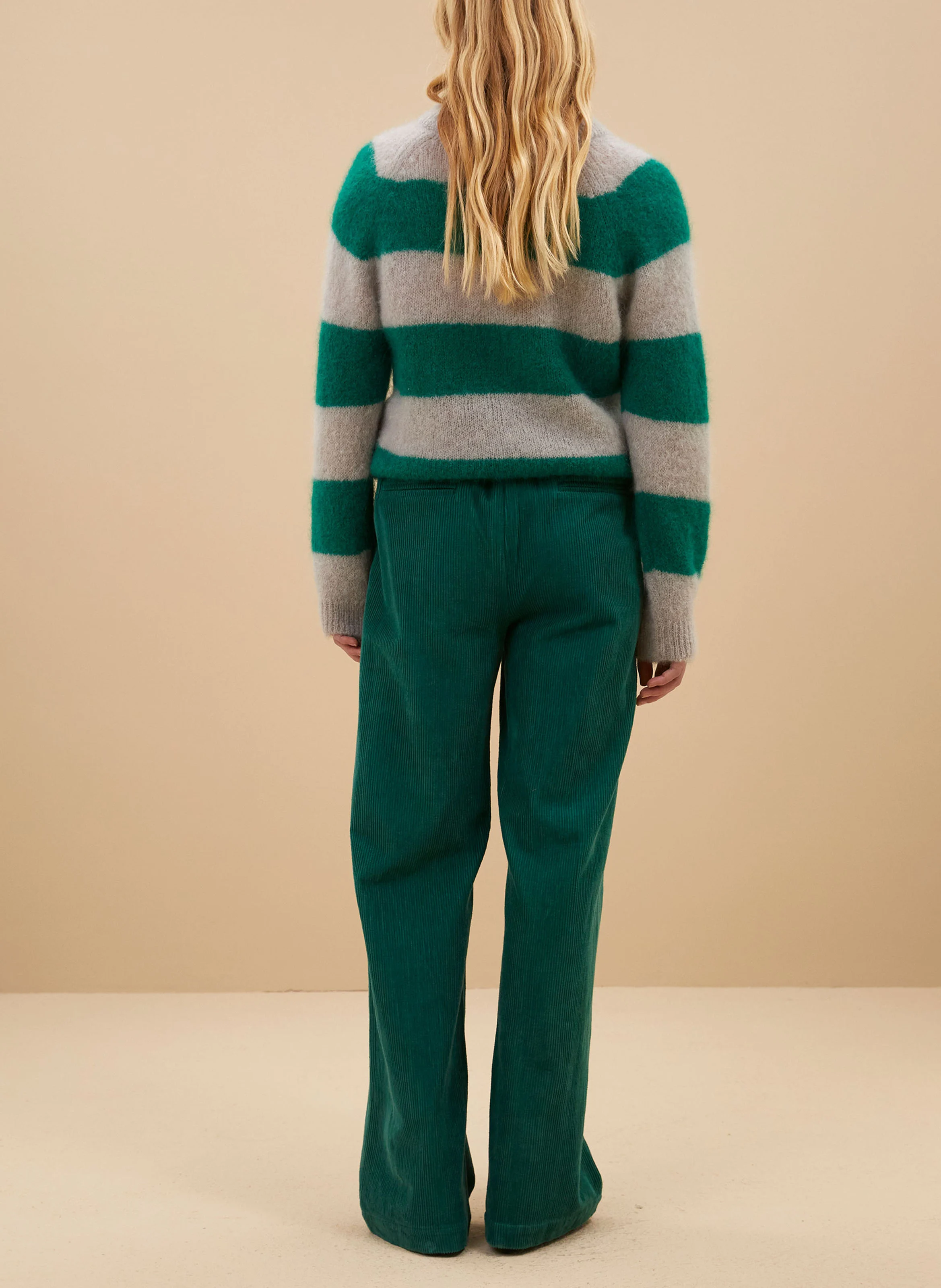 SIAN - Pull droit rayé en mohair mélangé | Vert