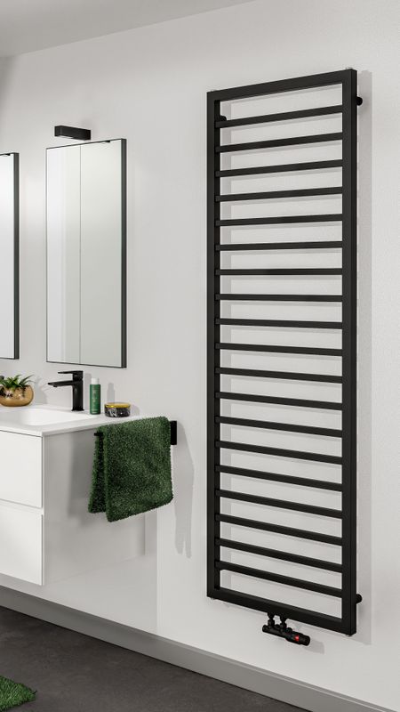 Vipera - Listona - Enkele Handdoekradiator - Mat Zwart - 180 x 50 cm - Elektrisch en CV Mogelijk