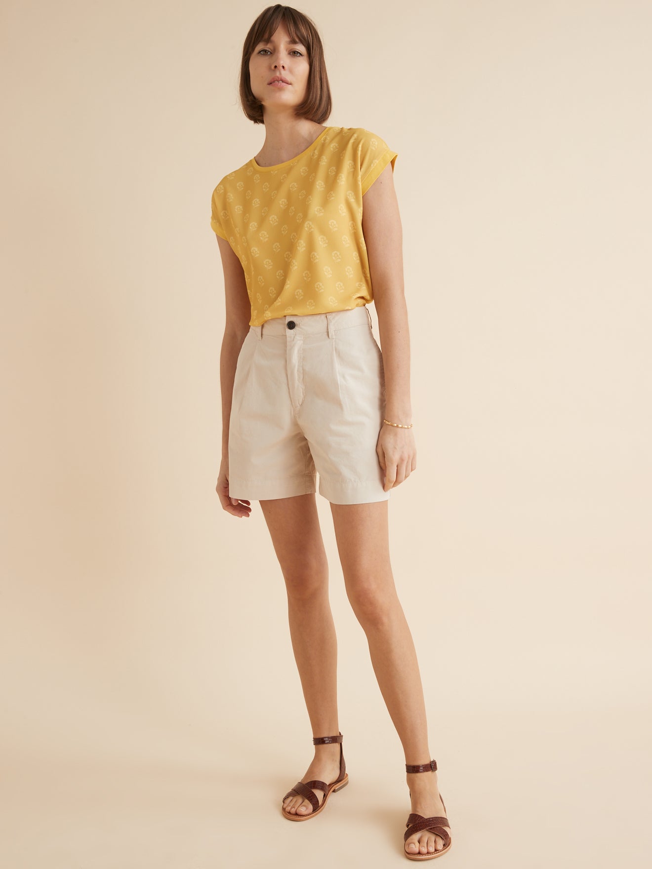 Short chino coton et lin femme