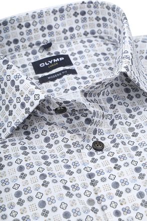 Olymp Luxor Overhemd Print Wit Beige 121264-22 kopen