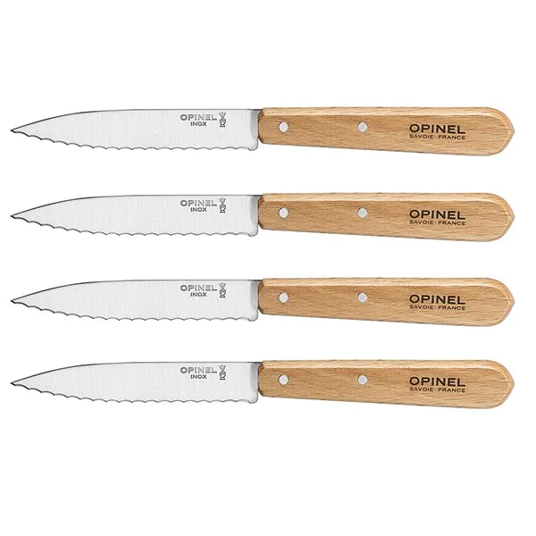 Set 4 couteaux office lames crantées inox 10 cm couleur naturel Opinel