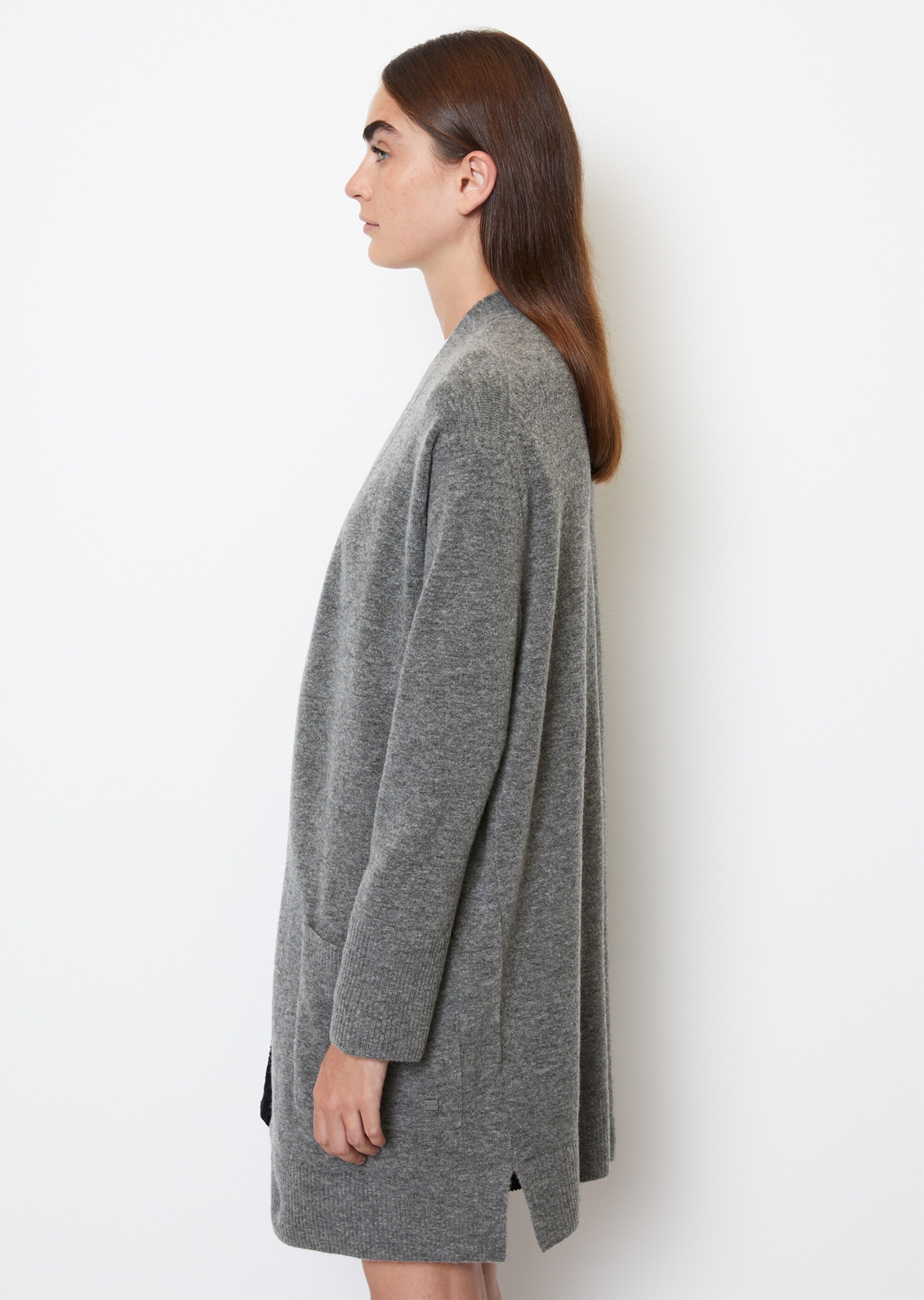 Long-Cardigan open front aus softem Schurwolle-Mix