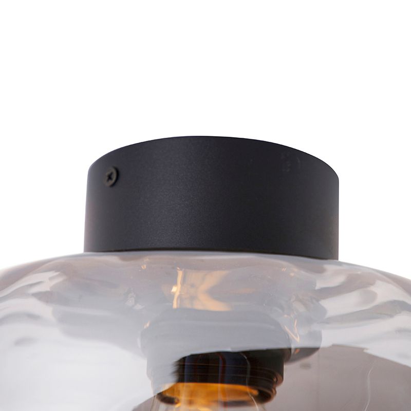 Design plafondlamp zwart met smoke glas - Qara
