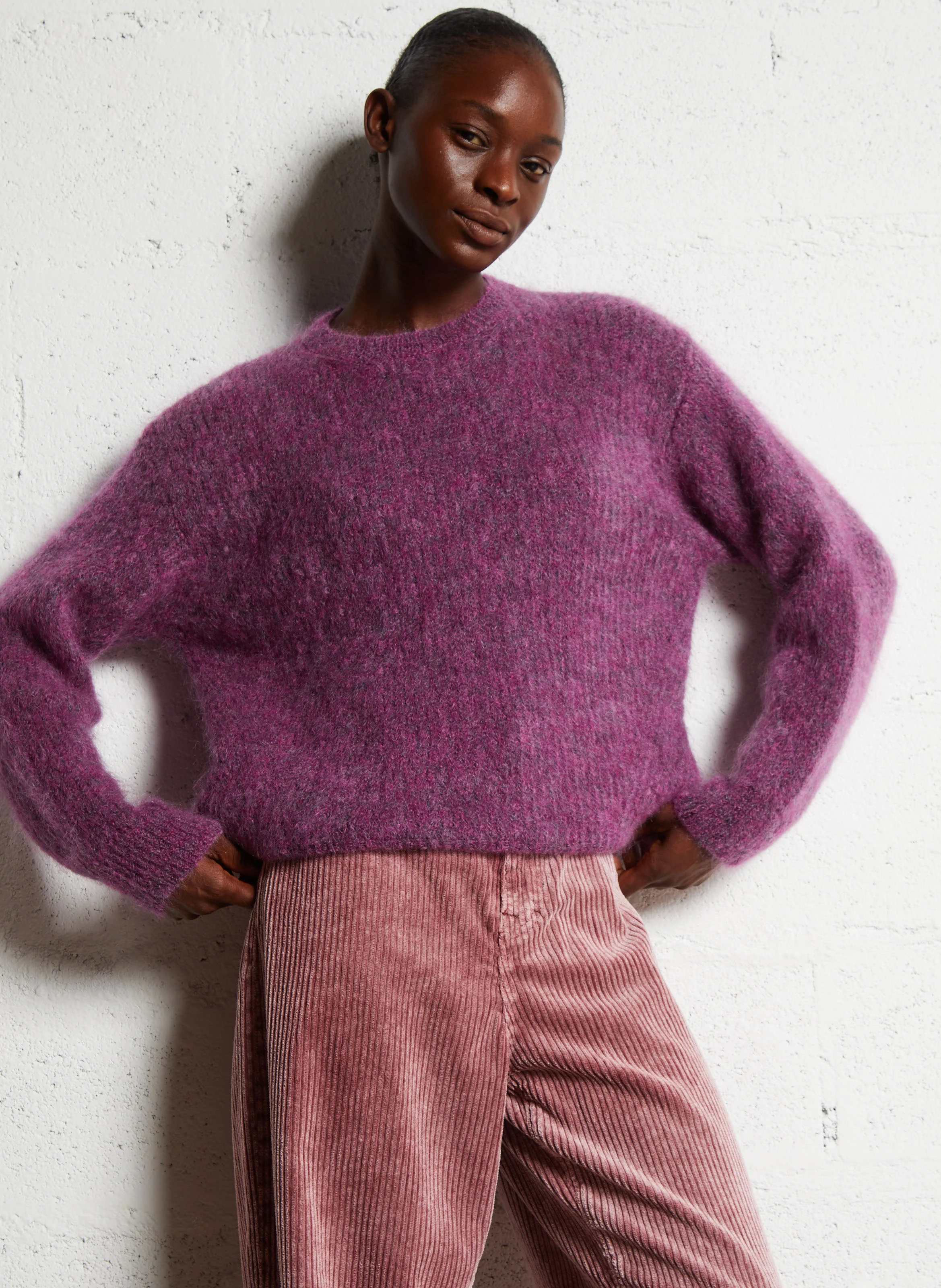 Pull col rond en mohair mélangé | Rose