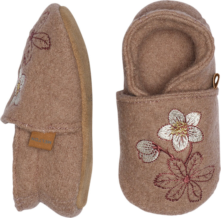 Melton Winter rose wool slippers Fawn