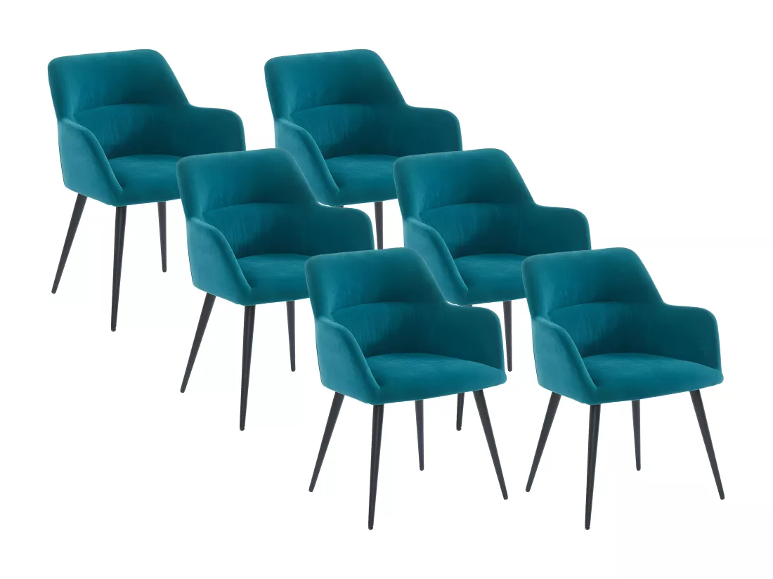 Lot de 6 chaises avec accoudoirs en tissu et métal noir - Bleu - HEKA