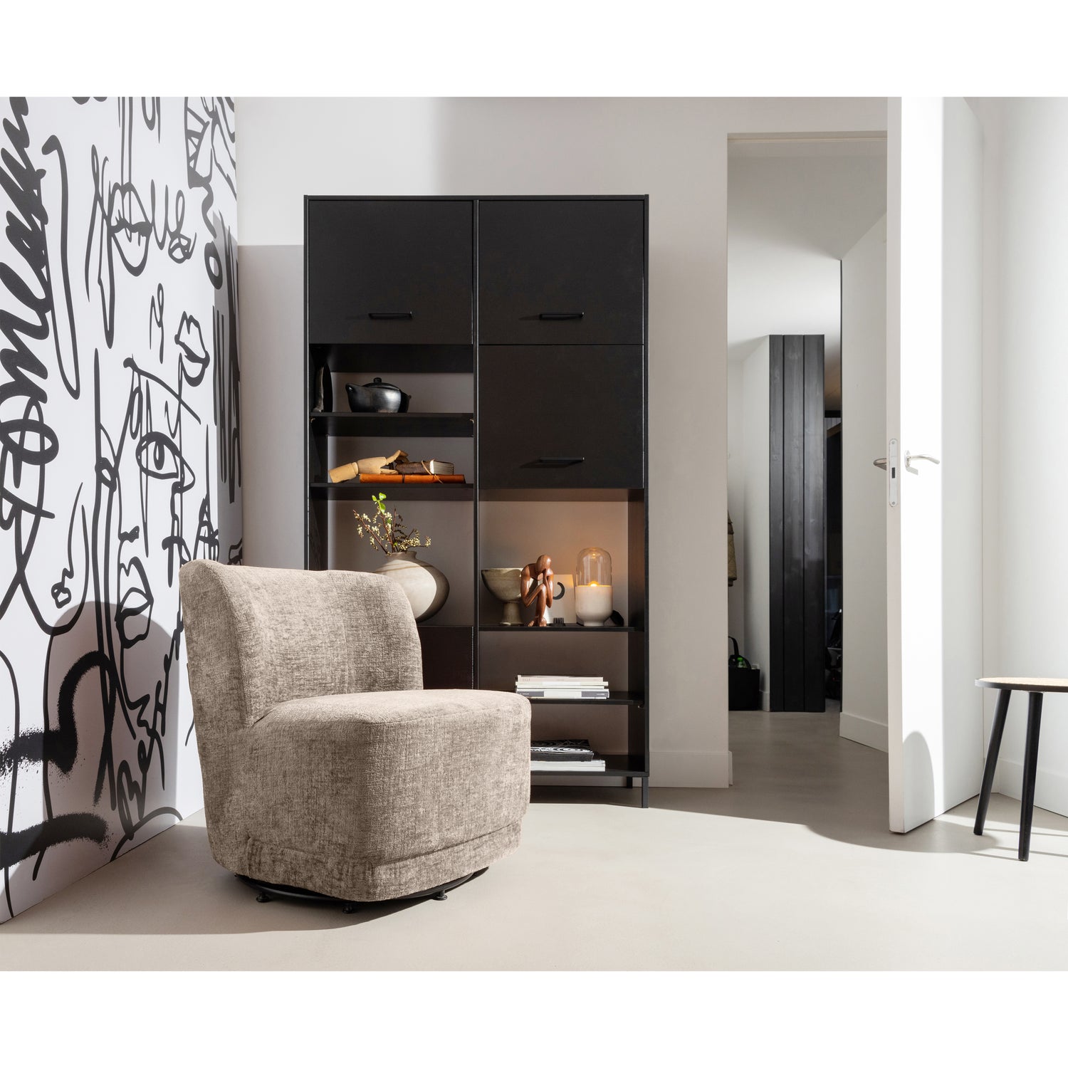 WOOOD Atty Draaifauteuil - Polyester - Zand - 75x74x65