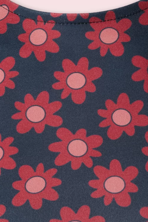 Vintage Chic for Topvintage Carly floral a-lijn jurk in marineblauw en rood