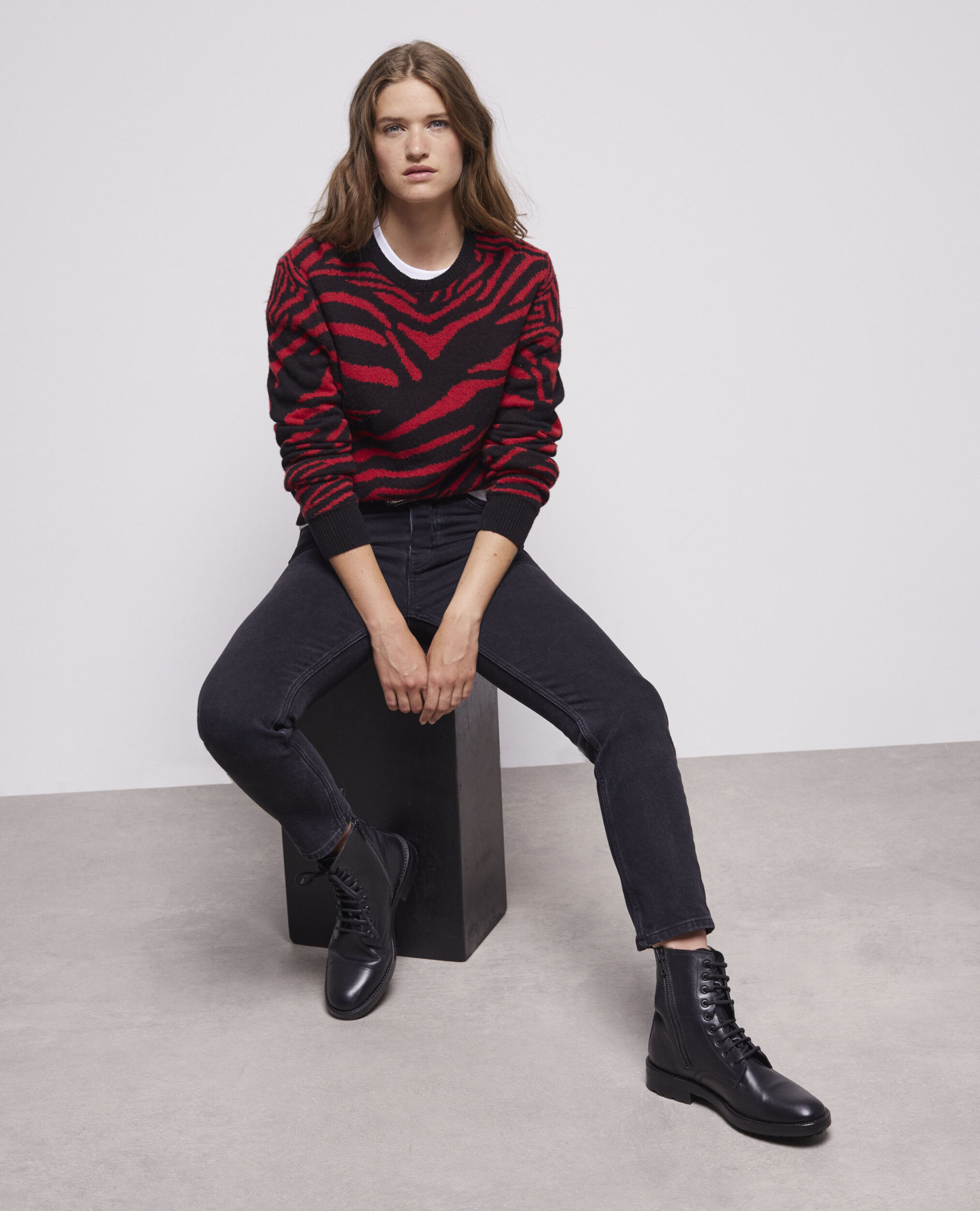 Pull col rond imprimé