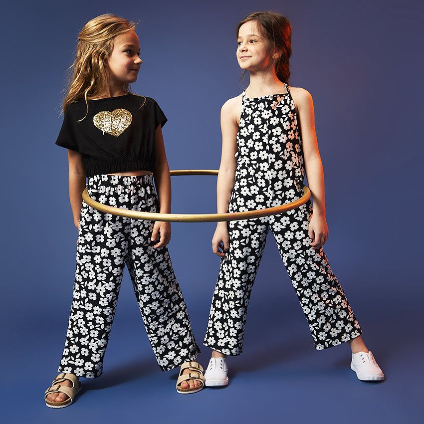 Combinaison longue imprimé fleurs pour fille - Noir