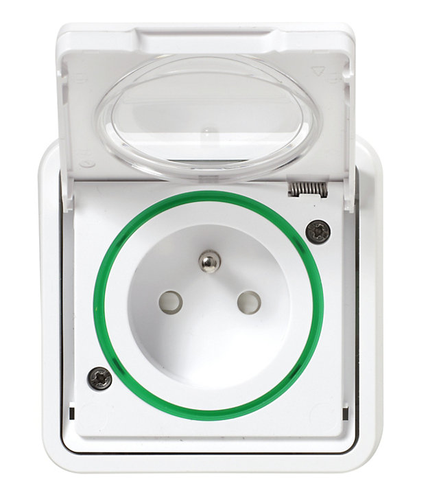 Prise encastrée avec terre étanche complète Schneider Electric Mureva Styl blanc