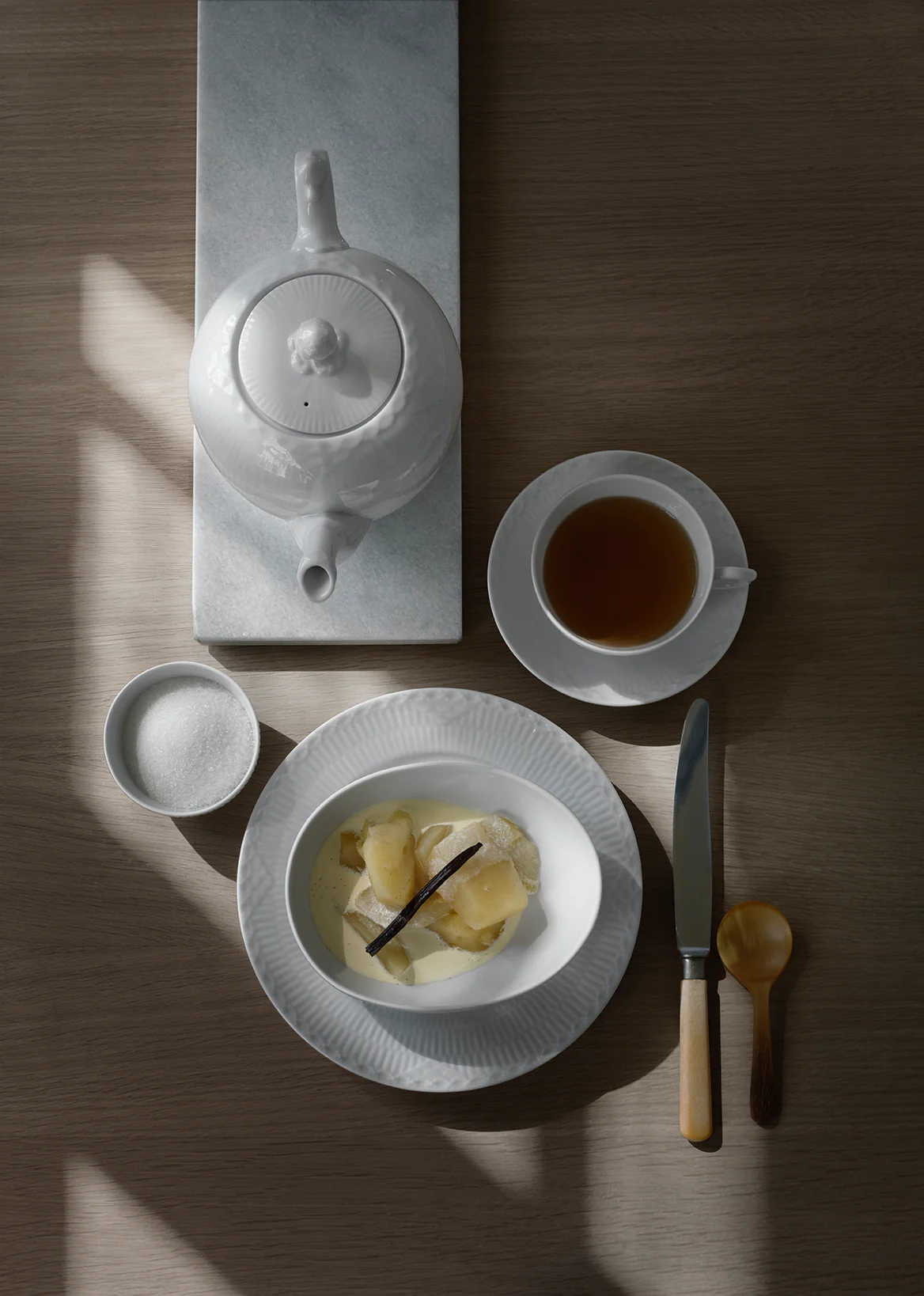 Royal Copenhagen  Hvid Riflet oval skål 2-pak - 37 cl.