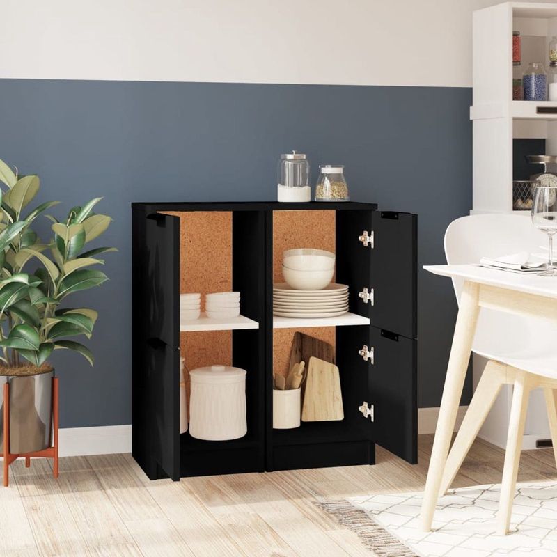 vidaXL - Dressoirs - Zwart - Bewerkte Hout - Set van 2
