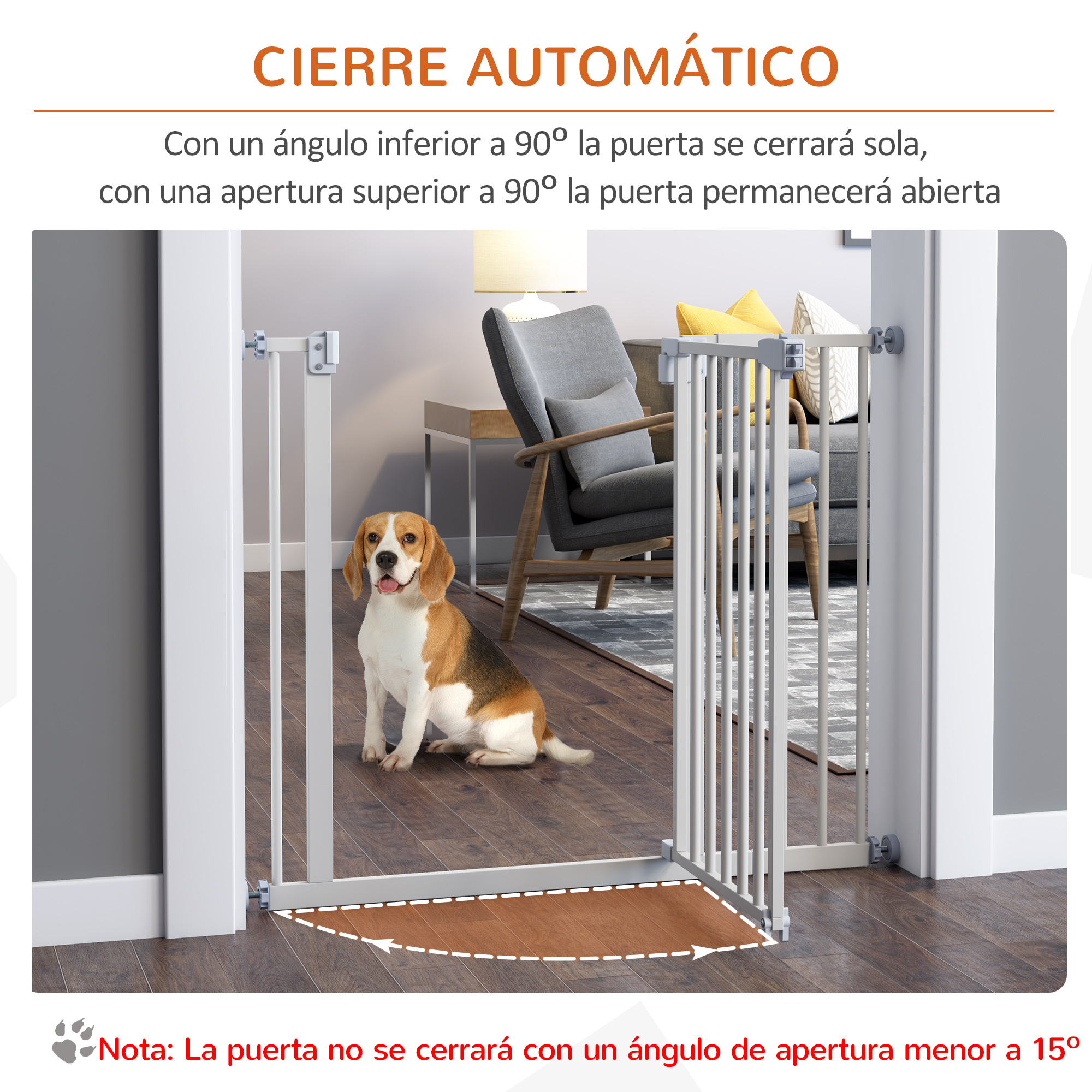 Portão de segurança PawHut em metal branco para cães