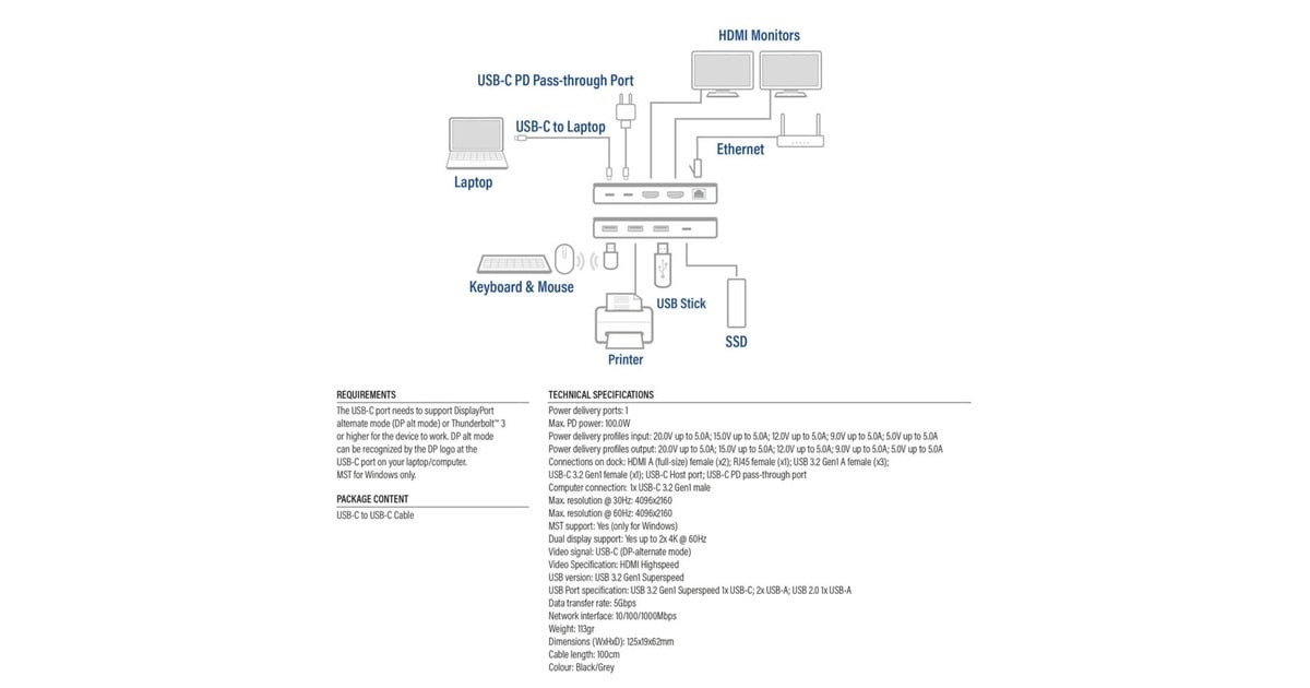 ACT ConnectivityUSB-C 4K MST dockingstation  (Zwart/grijs)
