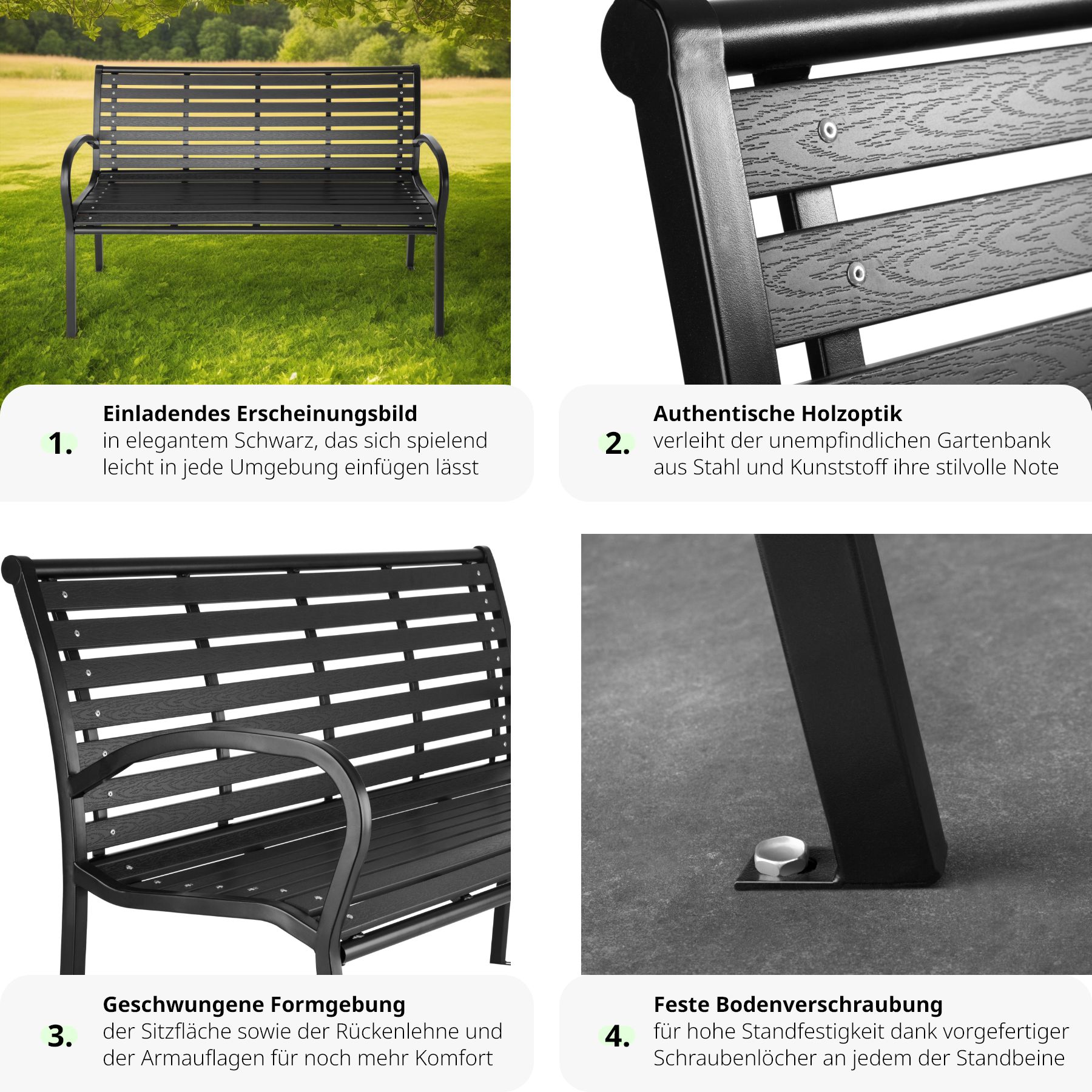 tectake® Gartenbank, 3-Sitzer, wetterfest, 126 x 62 x 81,5 cm