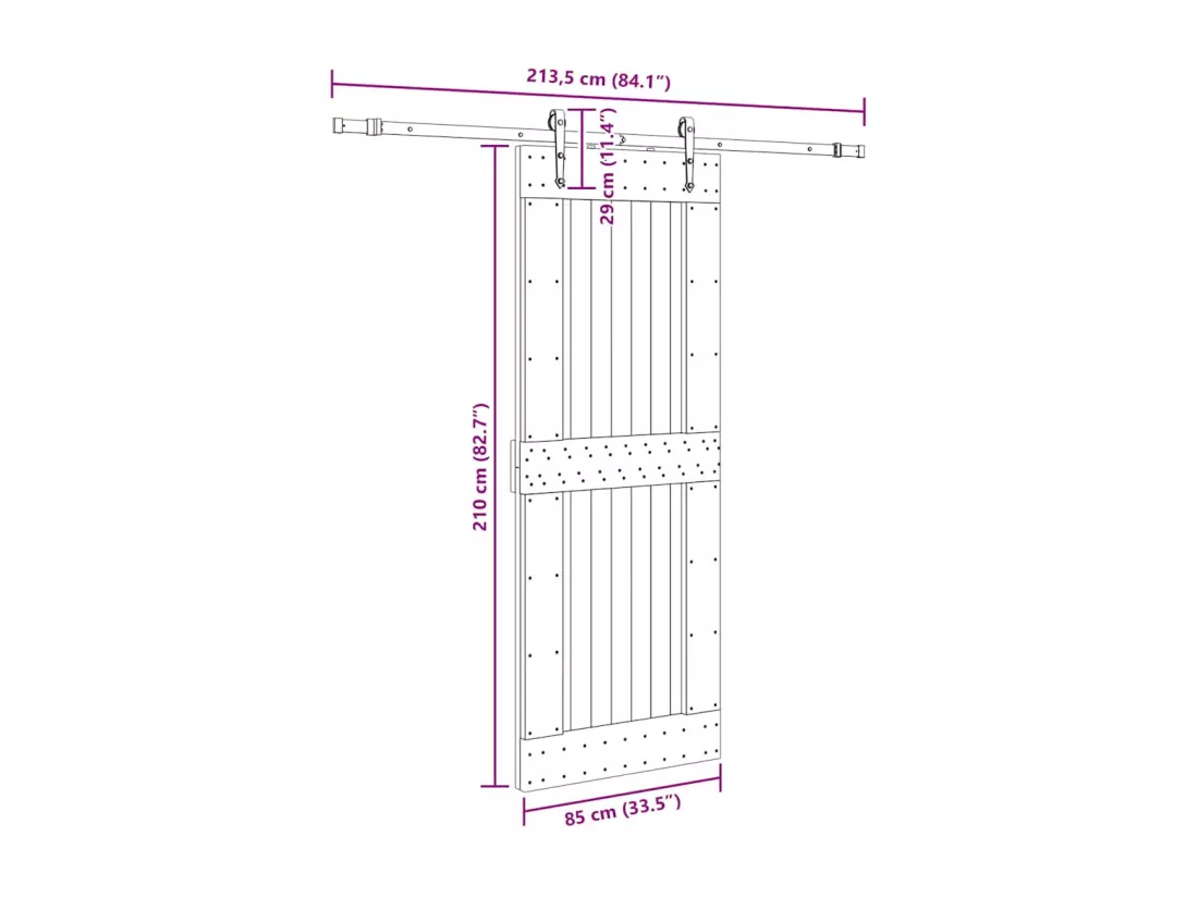 Porte coulissante et kit de quincaillerie 85x210 cm pin massif
