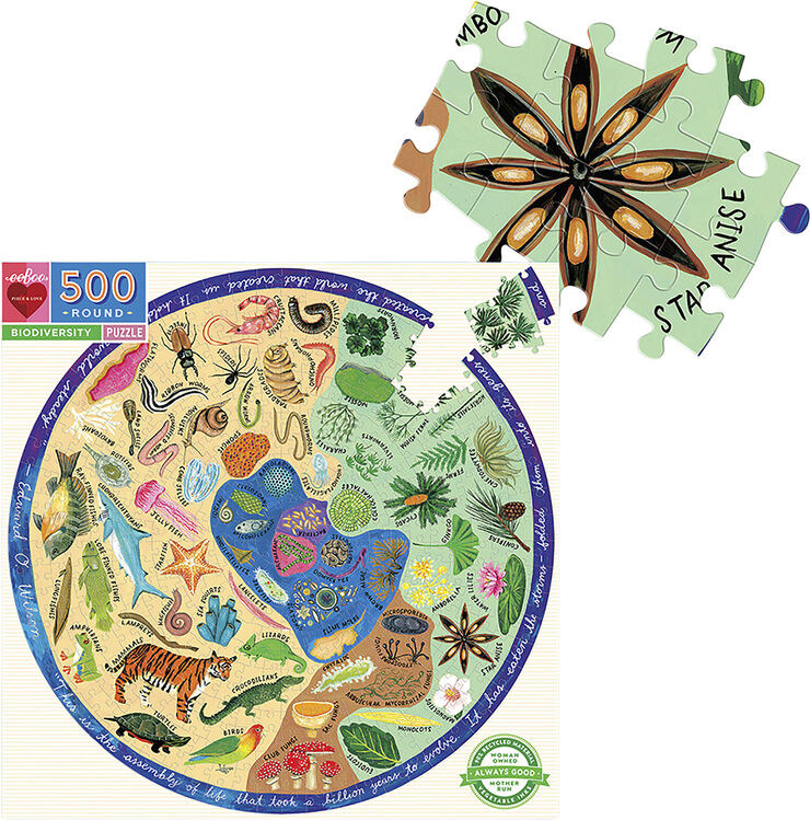 eeBoo eeBoo - Rundt puslespil 500 brk - Biodiversitet