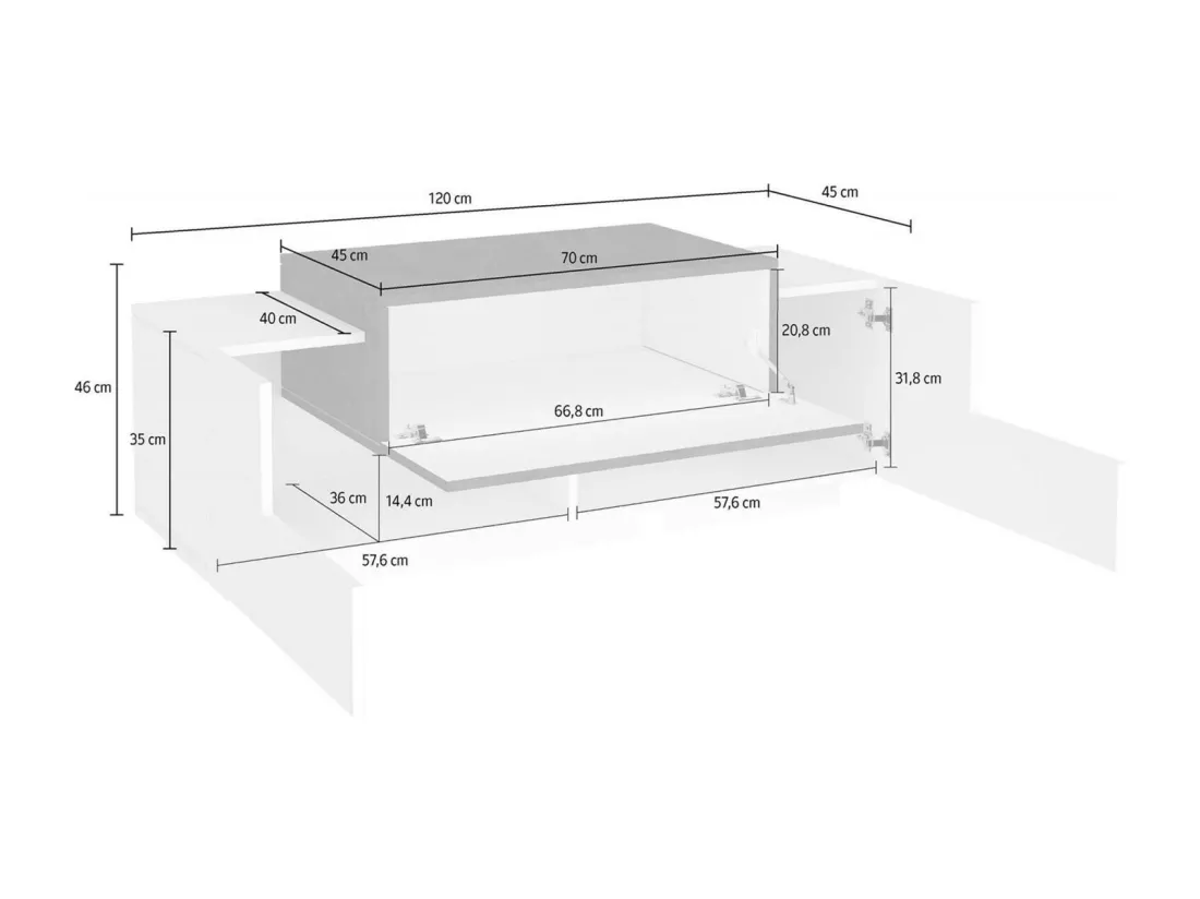 Meuble d'entrée Djallo, entrée multifonction moderne, casier polyvalent pour hall d'entrée, 100% Made in Italy, 120x45h46 cm, blanc brillant et ardoise