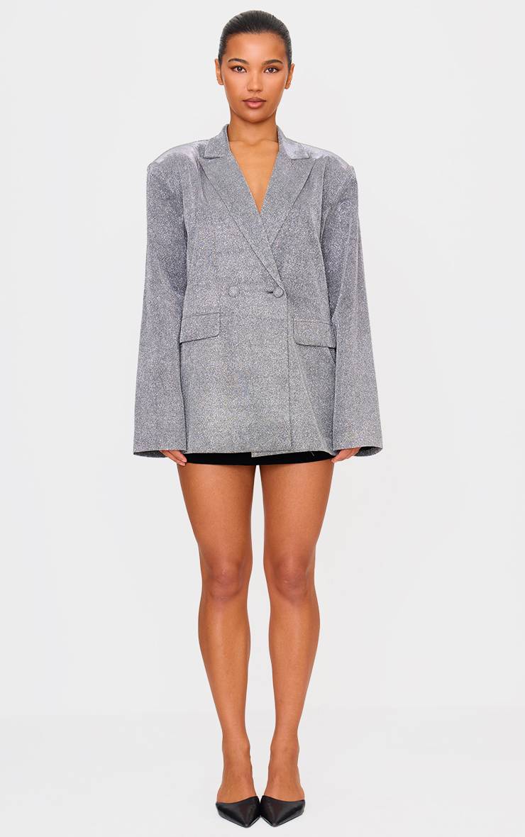 Argenté Blazer Oversize À Paillettes Avec Ourlet Courbe