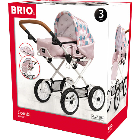 BRIO Kombi dukkevogn, dråbemønster, pink