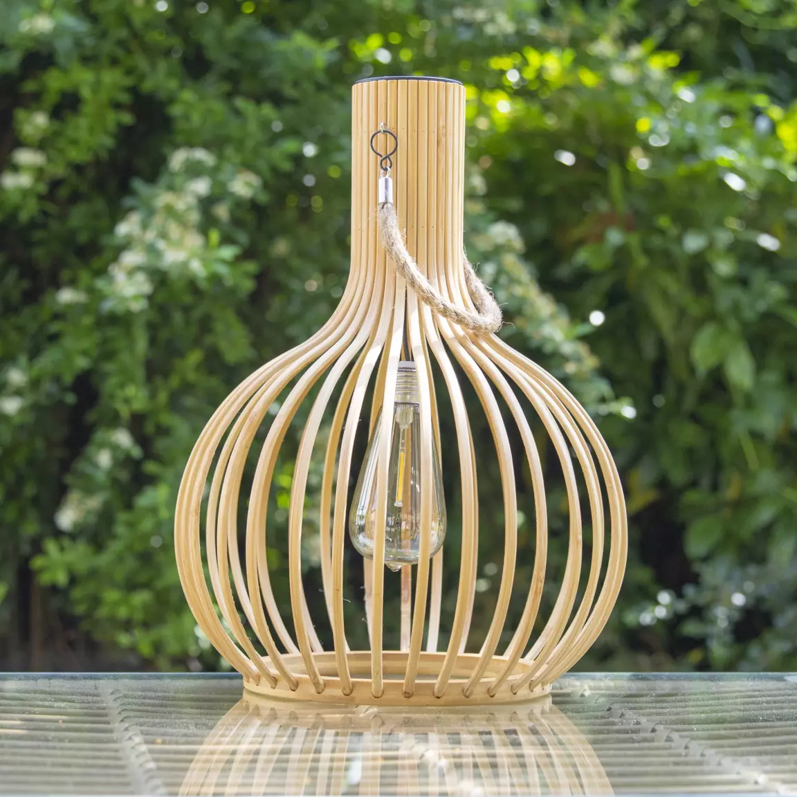 Suspension de jardin solaire LED (H40 cm) Bambou Beige naturel