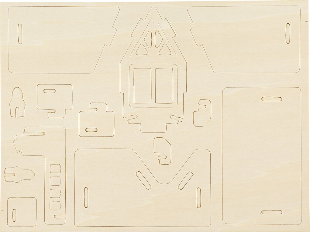 3D Træ Puslespil - Hus Med Altan - 15,8X17,5X19,5 CM