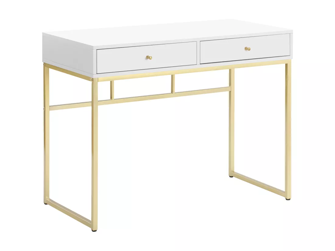 Console avec 2 tiroirs en MDF - Blanc et doré - CODENIA