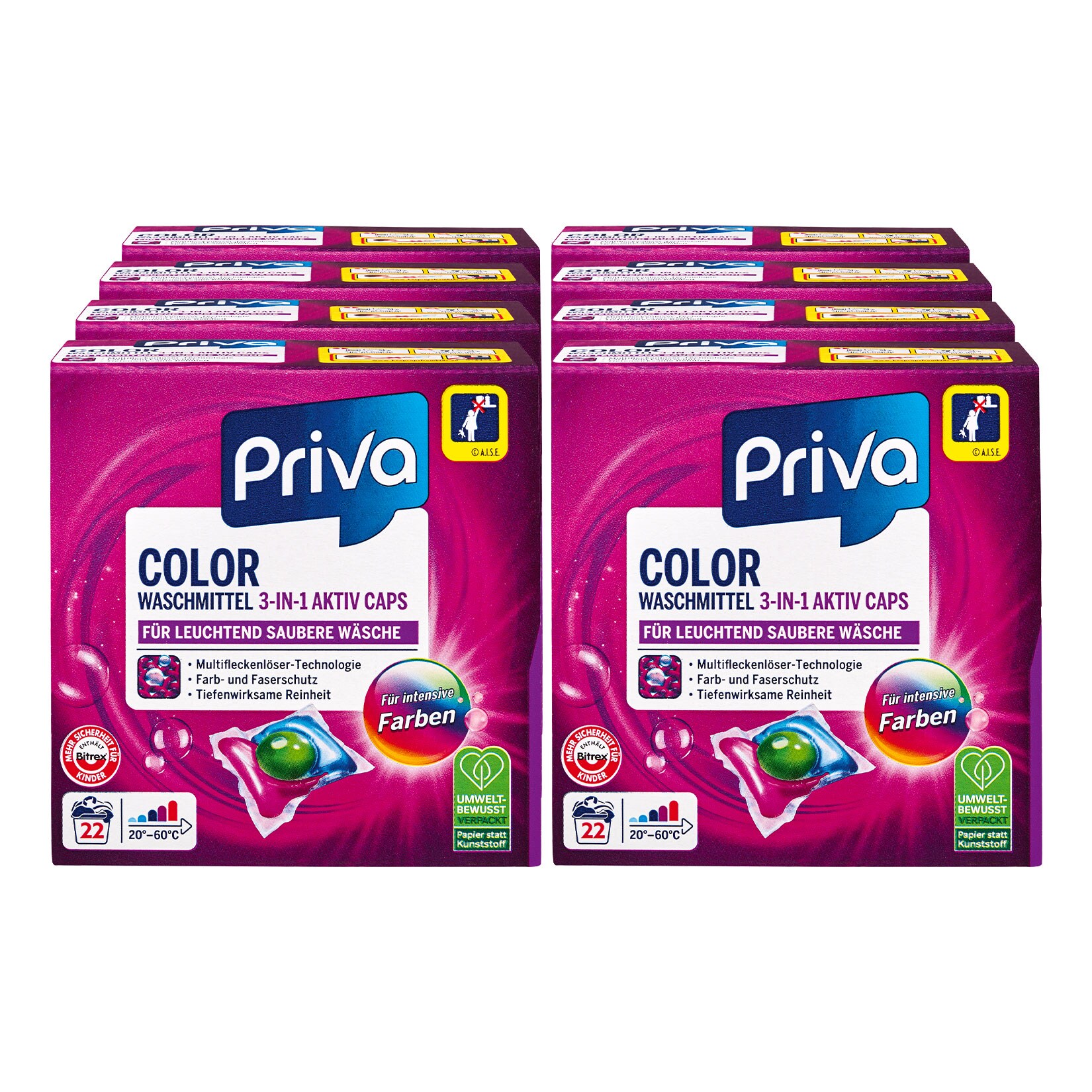 Priva Triple Colorwaschmittel 3-in-1 Caps 22 WL, 8er Pack