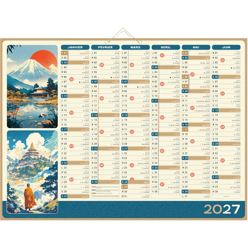 Calendrier mural 2027 - Zen - L 55 x 40,5 cm
