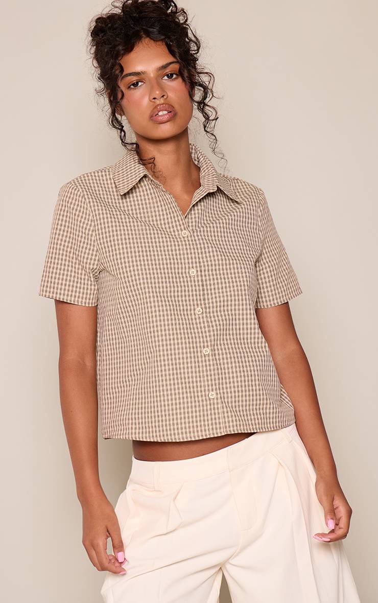 Marron Chemise Boxy À Carreaux Et Manches Courtes