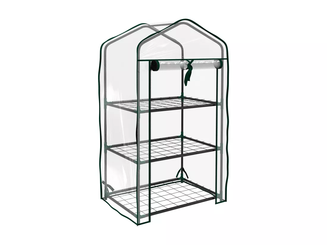 Serre de jardin balcon 3 niveaux métal thermolaqué vert PE transparent
