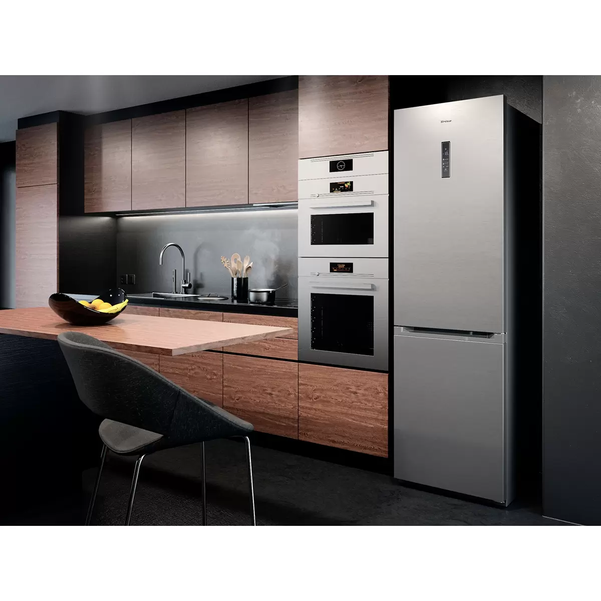 Kombi Kühlschrank 378 Liter Kühl-Gefrierer, Edelstahl Silber