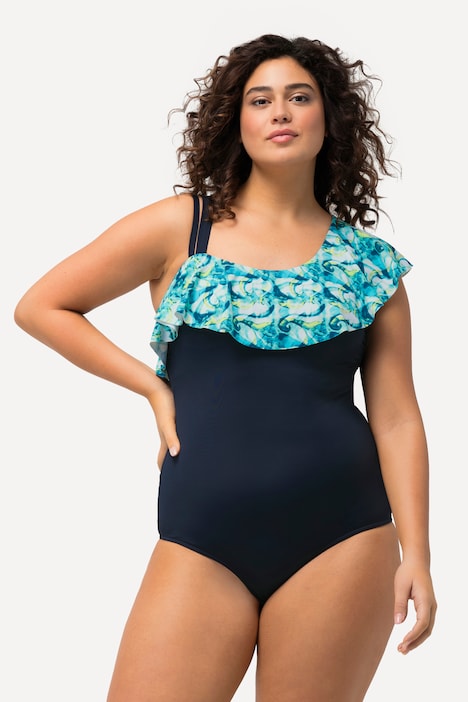 One-Shoulder-Badeanzug, Softcups, Volant