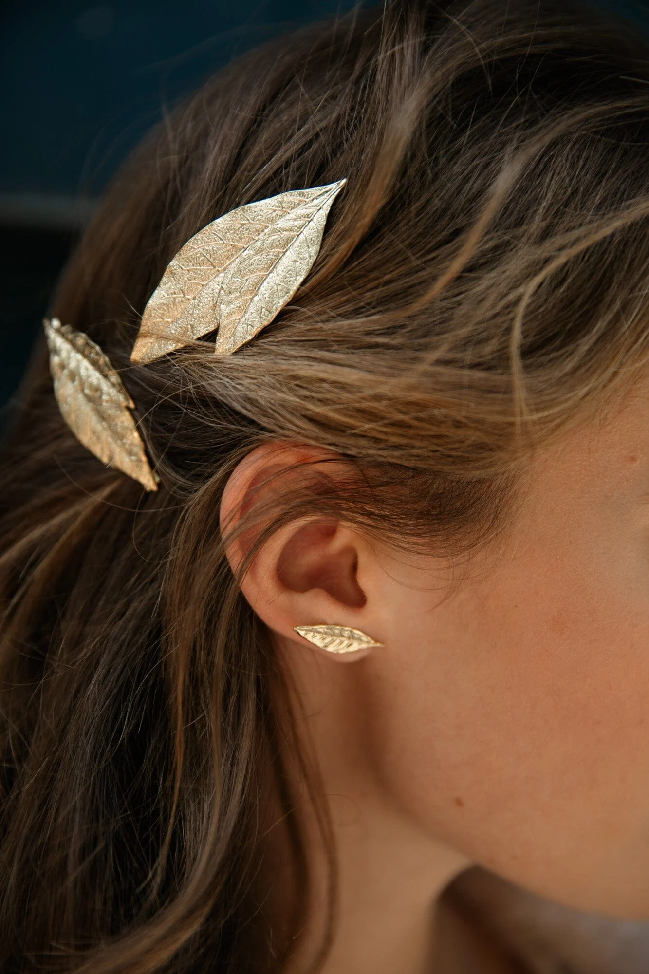 THALIE - Boucles d'oreilles puces feuilles plaqué argent | Doré