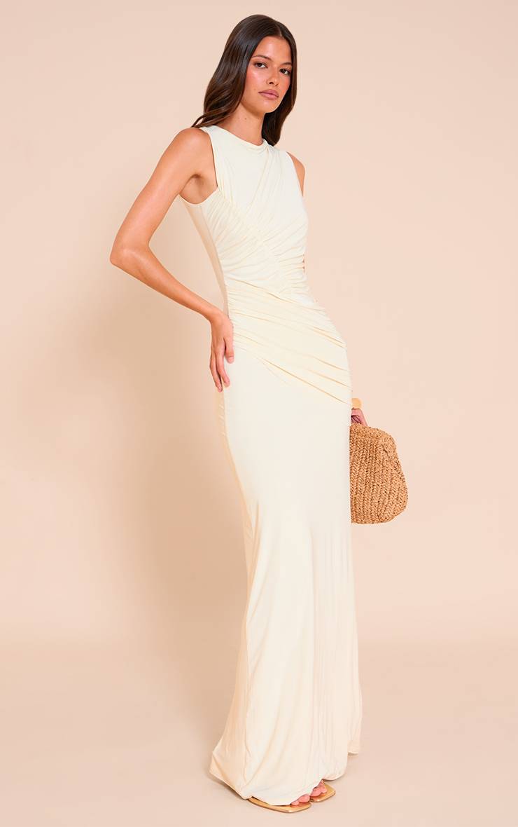 Amande Robe Maxi À Fronces Extrêmes Double Couche Toucher Doux