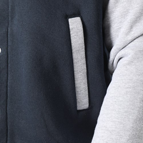 Veste Teddy A Capuche 4003 Bleu Marine Gris Chiné