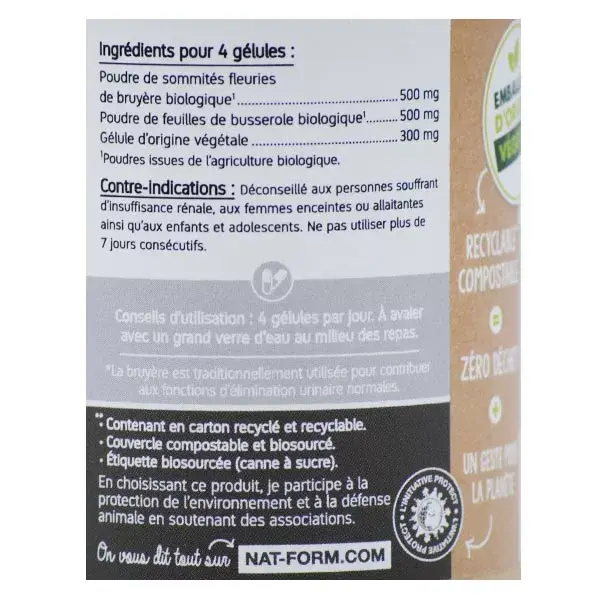 Nat & Form Urze Orgânica Ecológica e de Uva-ursina - 120 cápsulas