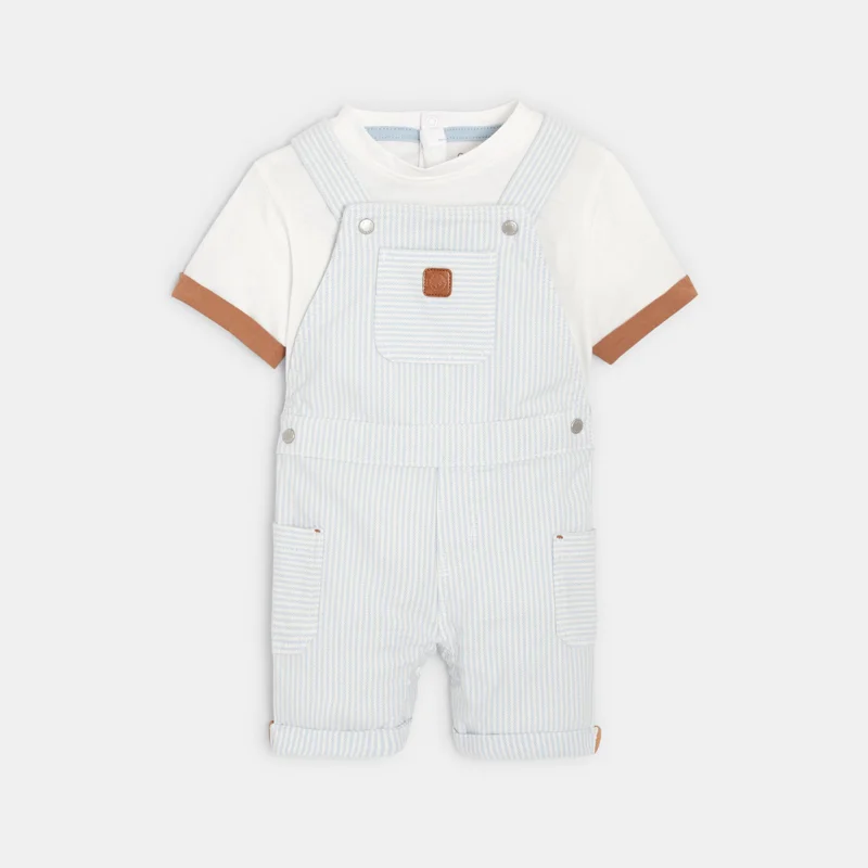 Salopette rayée denim et t-shirt bleu bébé garçon Bleu