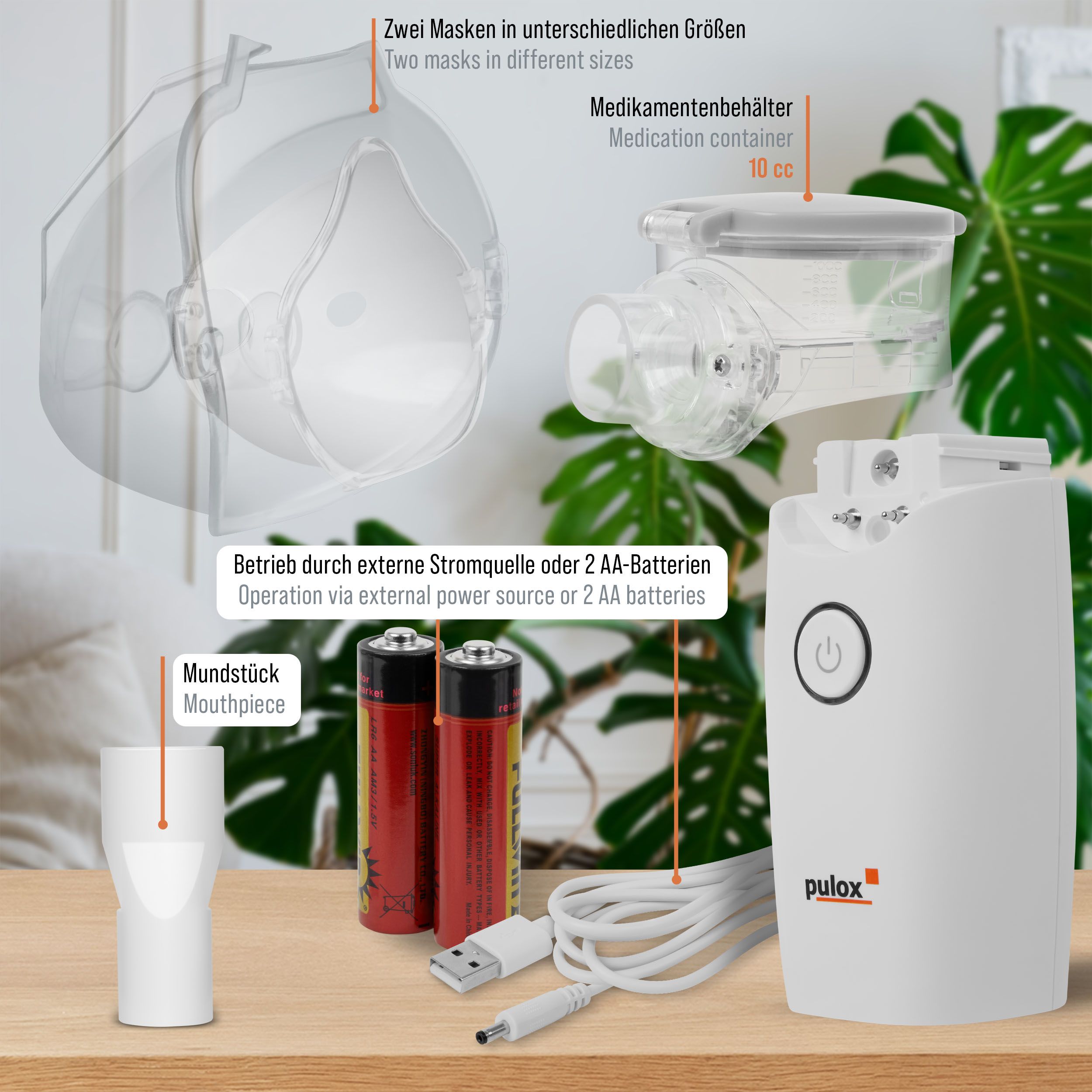 Pulox IN-100 Inhalator - Elektrischer Nebulizer Vernebler mit Zubehör für Kinder und Erwachsene