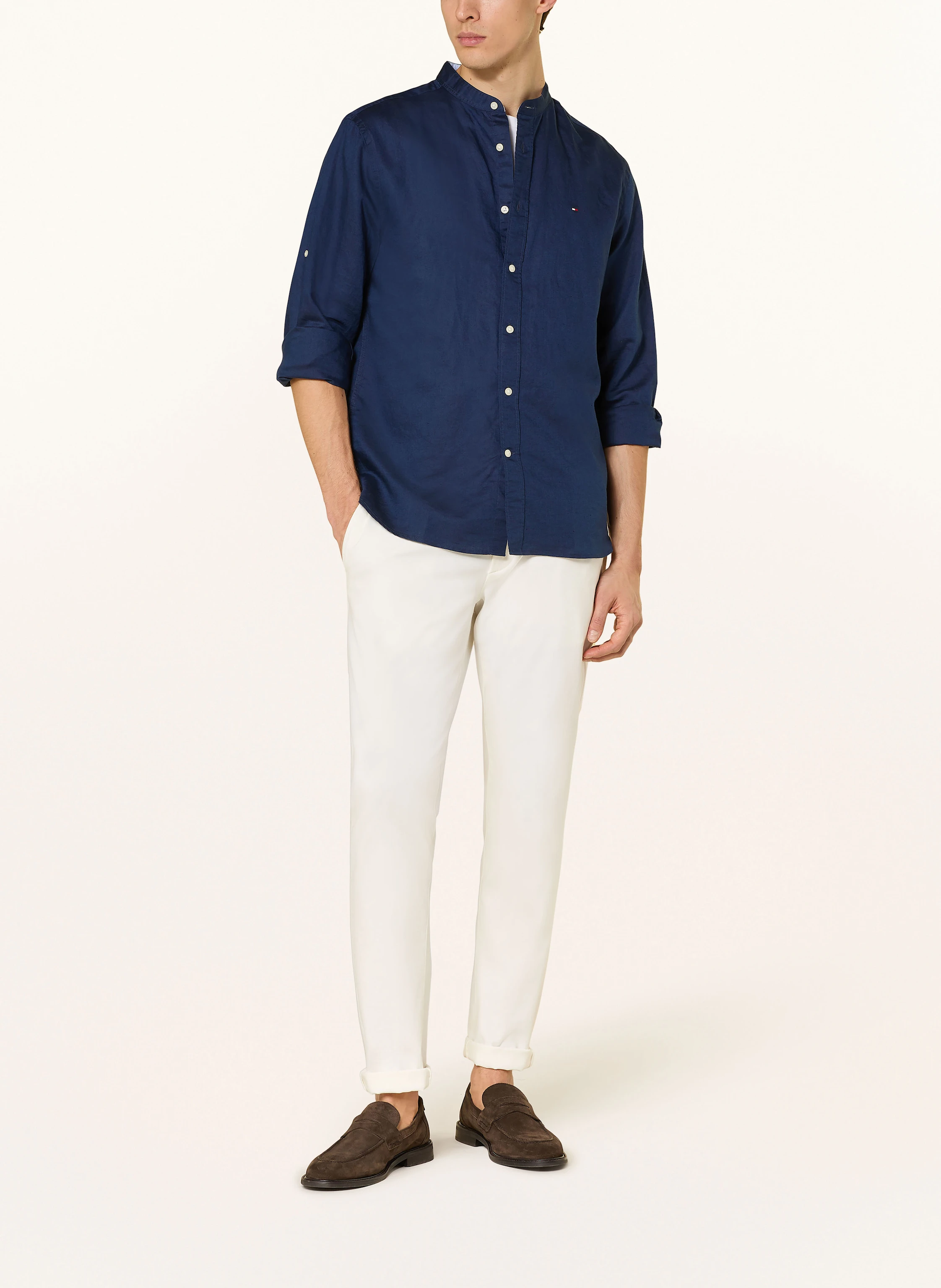 TOMMY HILFIGER Hemd Regular Fit mit Leinen und Stehkragen