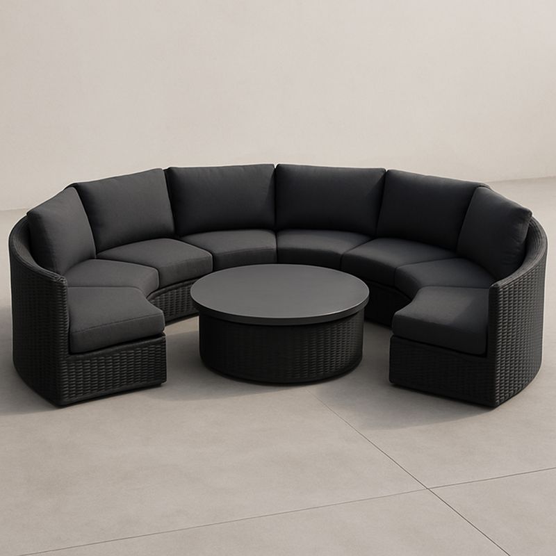 Rattan Gartenmöbel Set Schwarz Rund Polyester Kissen