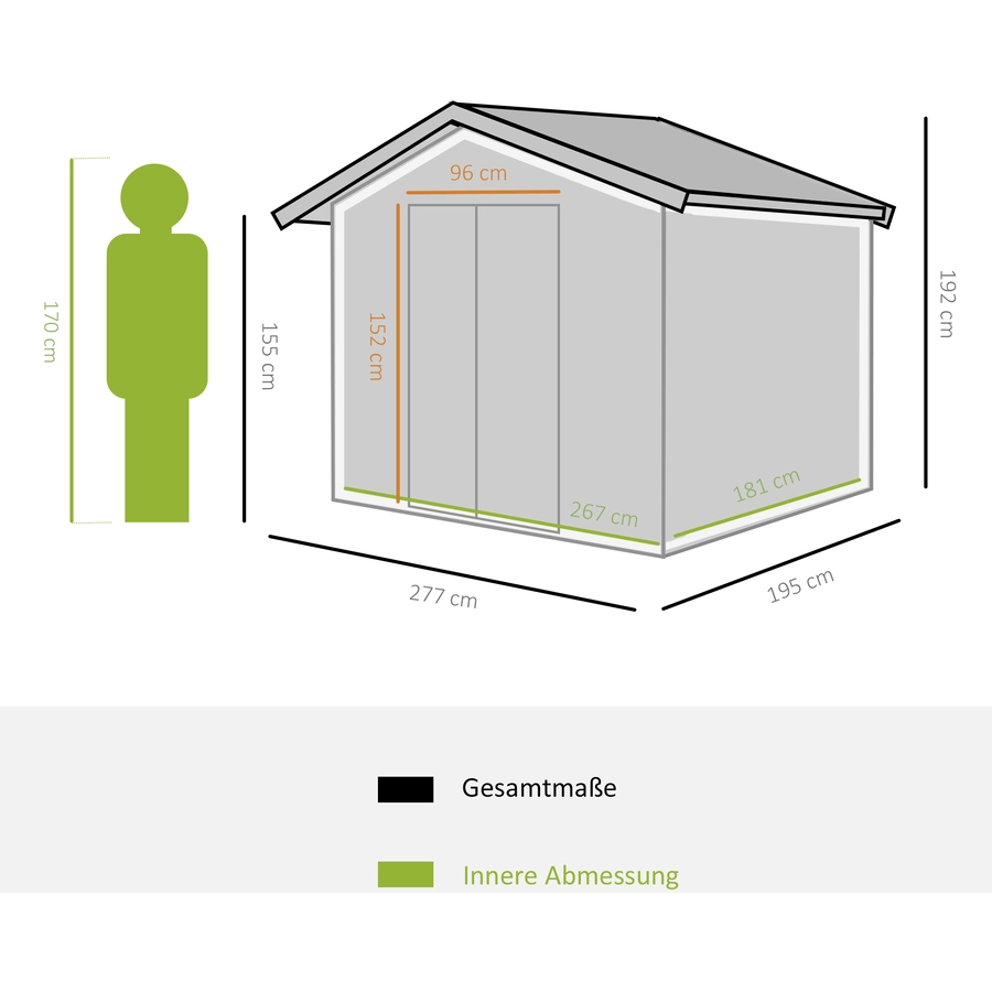 Outsunny Gartenschuppen kohlegrau
