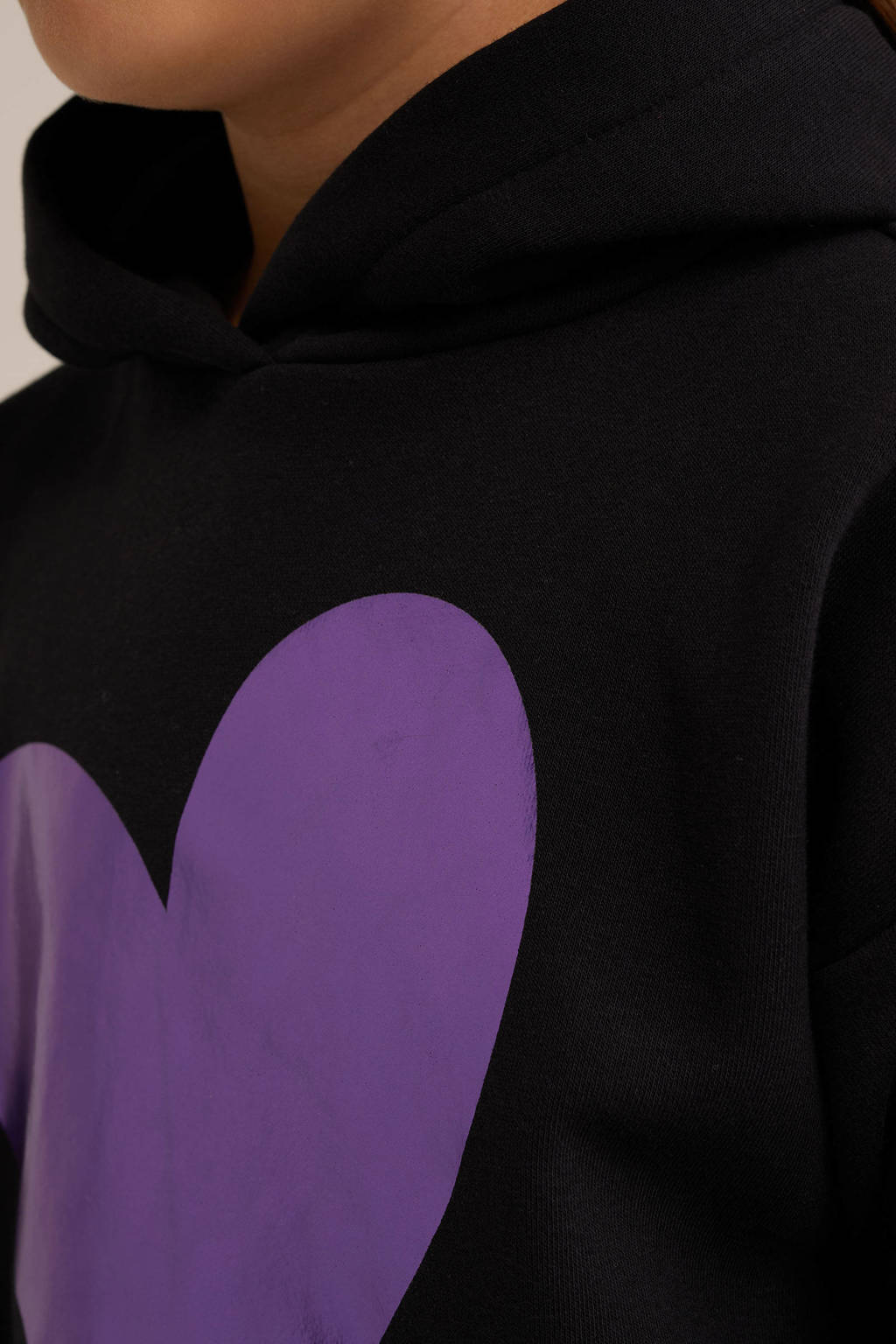 WE Fashion hoodie met printopdruk zwart/paars