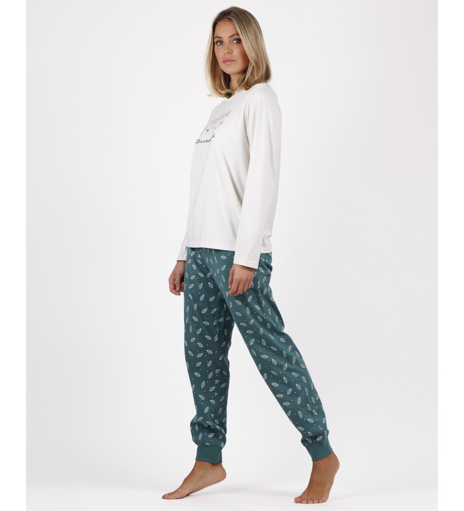 Pijama Admas de manga comprida com estampa floral bege