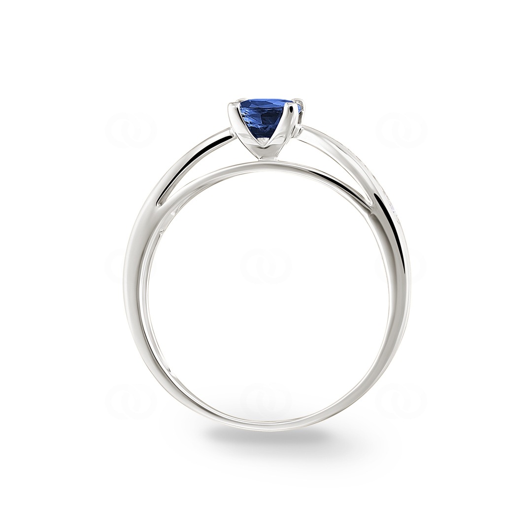 Damenring 750/18 K Weissgold mit Saphir oval 0.50ct. und Diamanten 0.10ct.