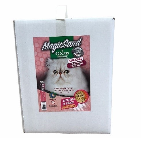 Areia higiênica não aglomerante para gatos de pelo comprido. Cheiro de talco.